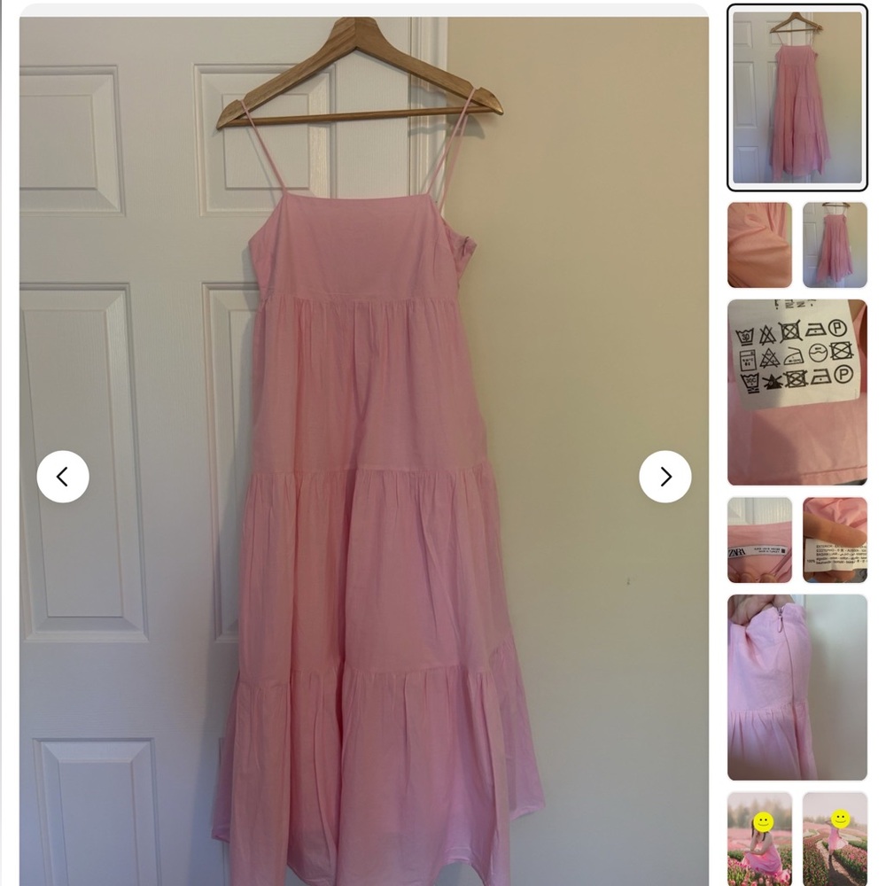 ZARA Pink Tiered Cotton Sundress Size S Spaghetti Straps Made in Turkey